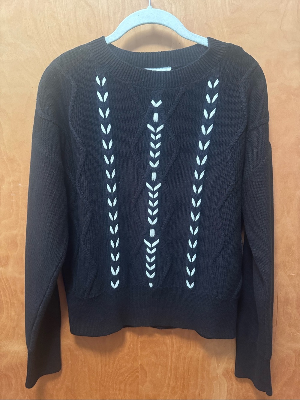 Bundle 4 $10 items for $30 LOFT Outlet Black Crewneck Sweater Braid Accents
